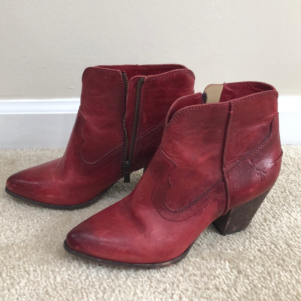 Red leather booties